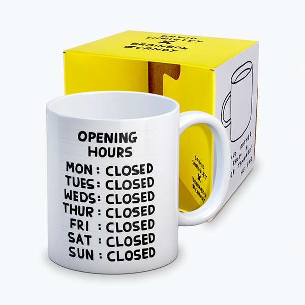 DAVID SHRIGLEY - 'OPENING HOURS' Boxed Mug
